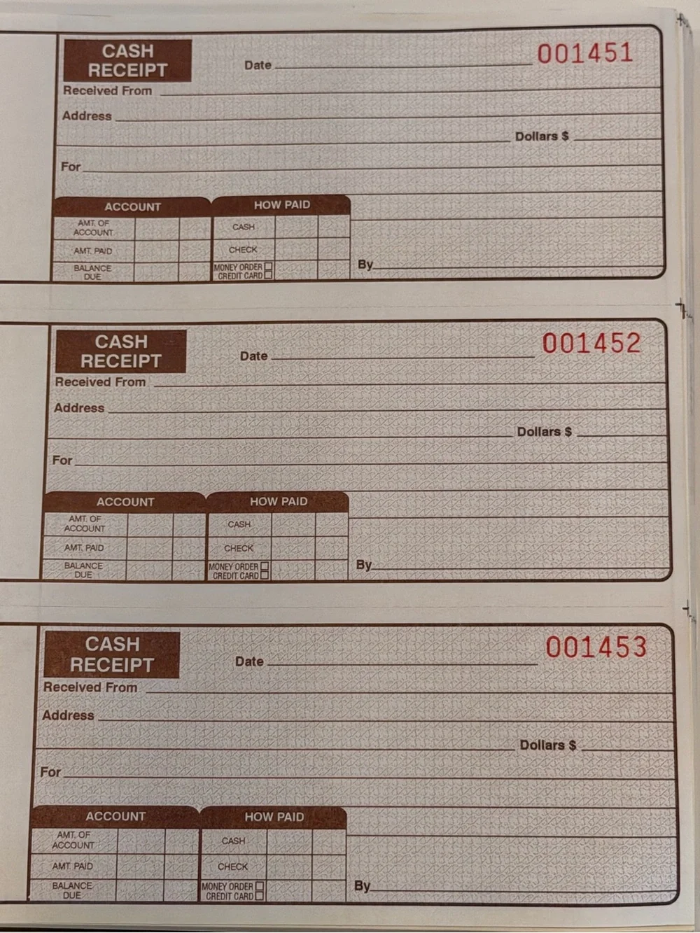 Cash Receipt Spiral Notebook - White with Brown Text